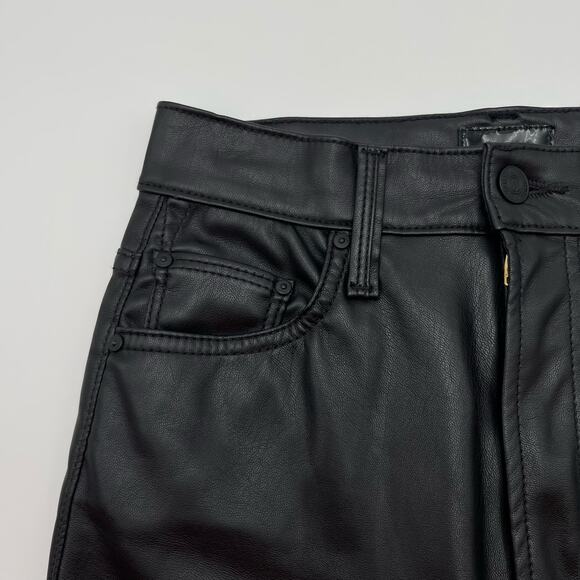 MOTHER | High Waisted Rider Ankle Black Faux Leather Jeans Wax On Wax Off 24 - Picture 11 of 16